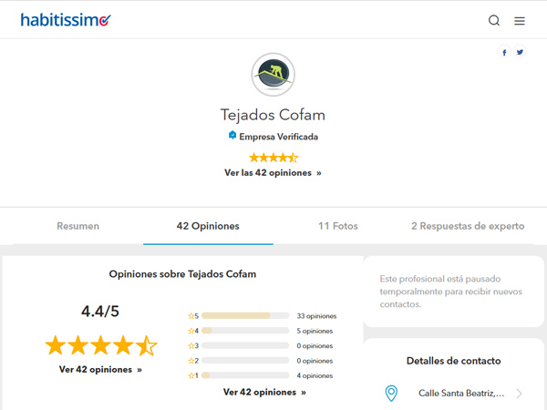 empresas tejados madrid cofam valoraciones habitissimo